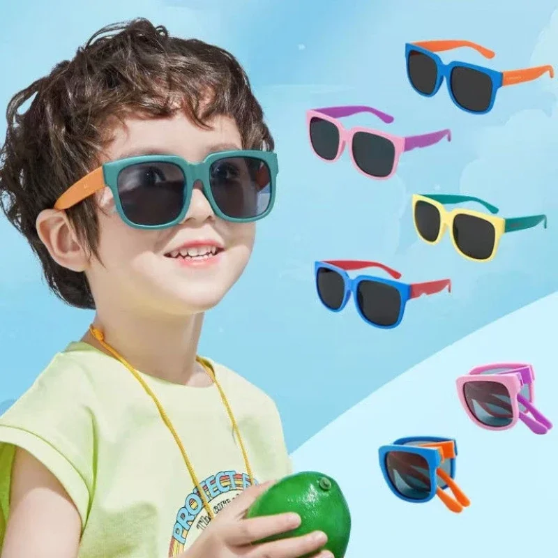 Kids Foldable Sunglasses with Box Outdoor UV400 Sun Glasses Eye Protection for Children Baby Boys Girls Ultraviolet Eyewear