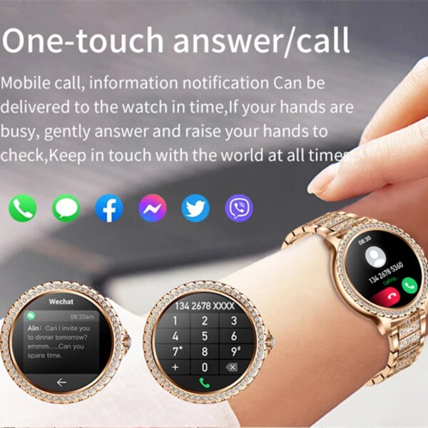 2023 New Fashion Women Bluetooth Call Smart Watch 1.32″ AMOLED 360*360 HD Screen Sports Fitness Ladies Smartwatch Diamond Band