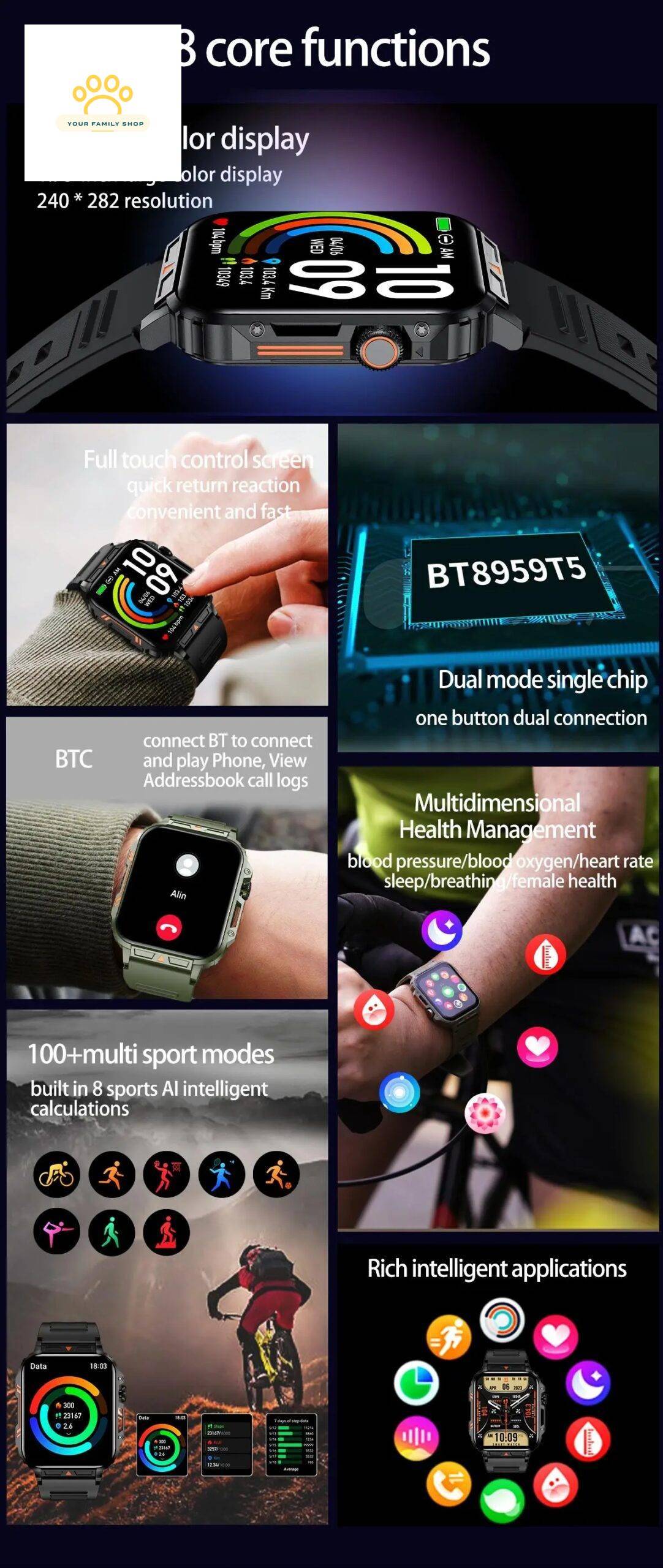 2024 Outdoor Military Smart Watch Men Health Monitor AI Bluetooth Call Fitness Sport Waterproof Smartwatch for Women Android IOS 2024 Outdoor Military Smart Watch Men Health Monitor AI Bluetooth Call Fitness Sport Waterproof Smartwatch for Women Android IOS