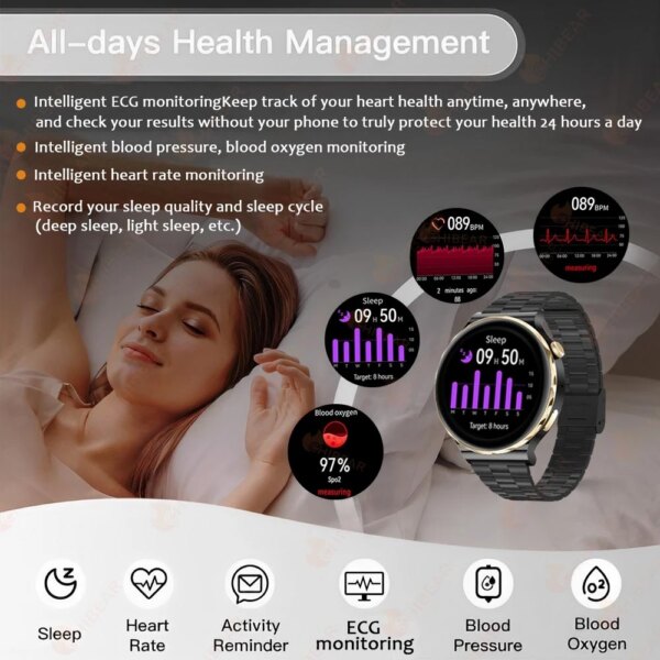 2024 New Fashion Women Smart Watch Heart Rate GPS Sport Fitness Watch Waterproof Voice Call AMOLED Smart Watch For Android IOS - Image 3