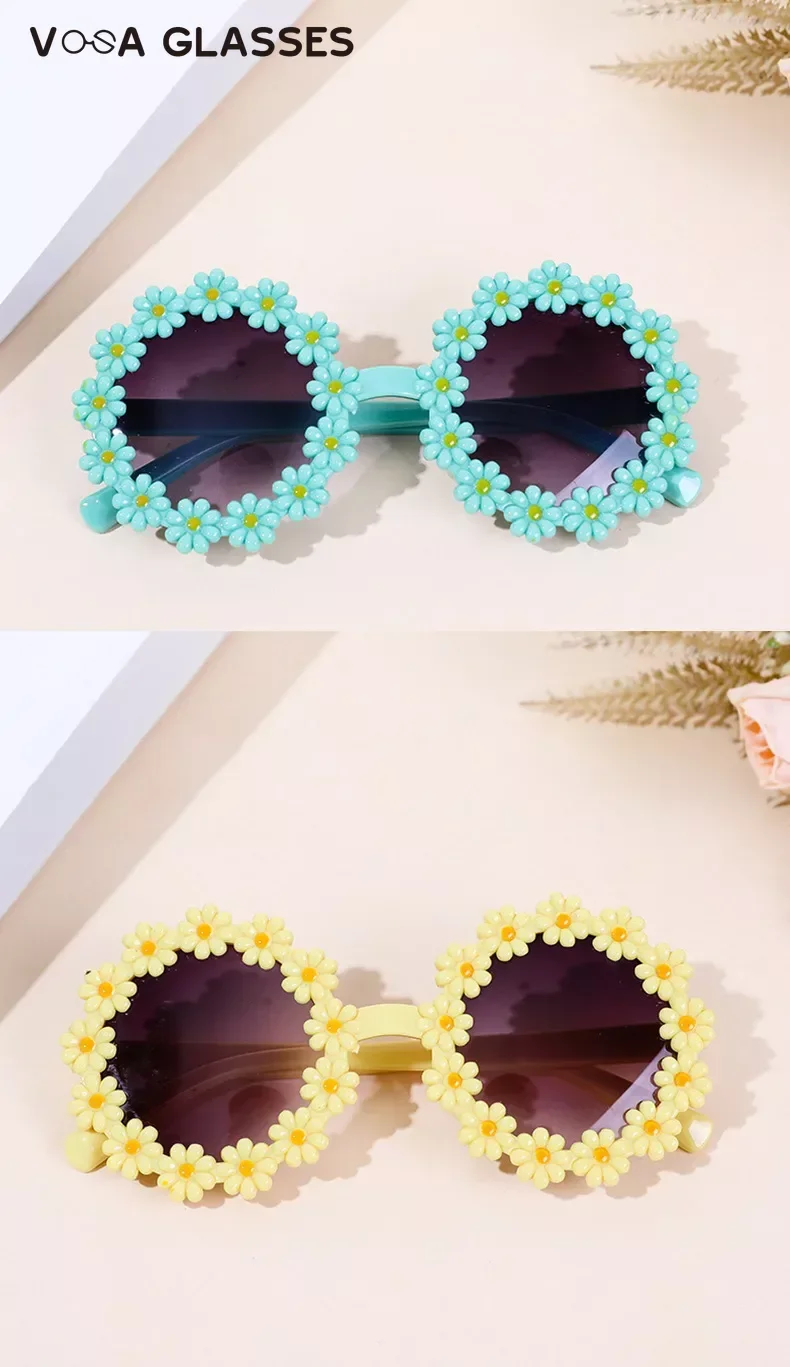 Girl Sunflower Round Flower Cute Ladies Fashion Sun Shade Glasses Children's Daisy Sunglasses Child Matching Sunglasses