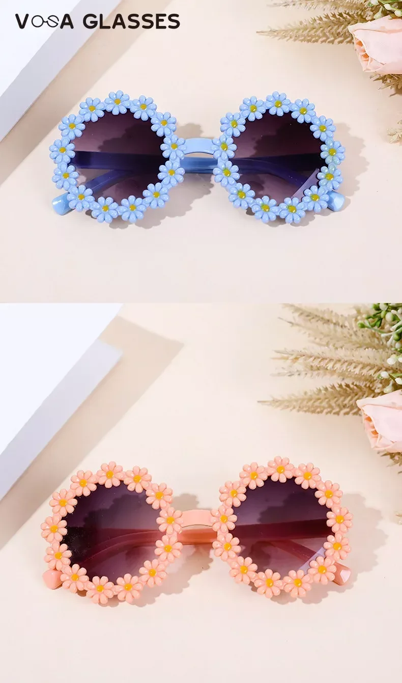 Girl Sunflower Round Flower Cute Ladies Fashion Sun Shade Glasses Children's Daisy Sunglasses Child Matching Sunglasses