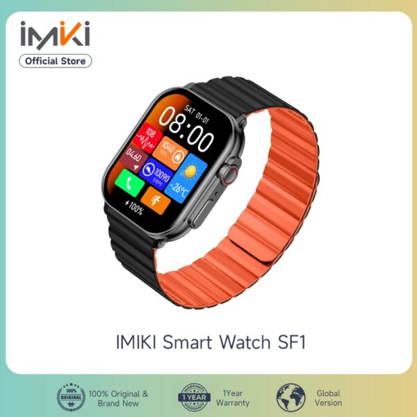 IMIKI SF1 Smart Watch 2.01″ AMOLED Display 1000nits BT Calling 100+ Sports Modes IP68 Business Fashion Modeling Metal Case