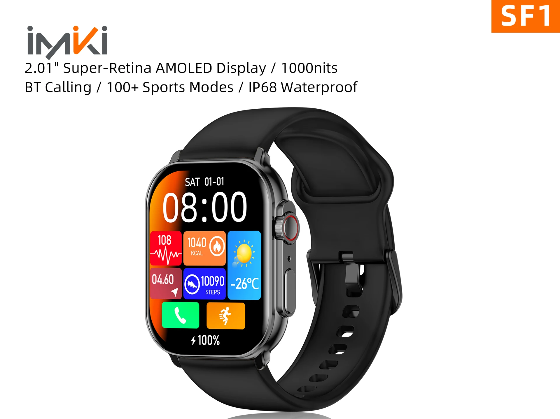 IMIKI SF1 Smart Watch 2.018243 AMOLED Display 1000nits BT Calling 100 Sports Modes IP68 Business Fashion Modeling Metal 1 5