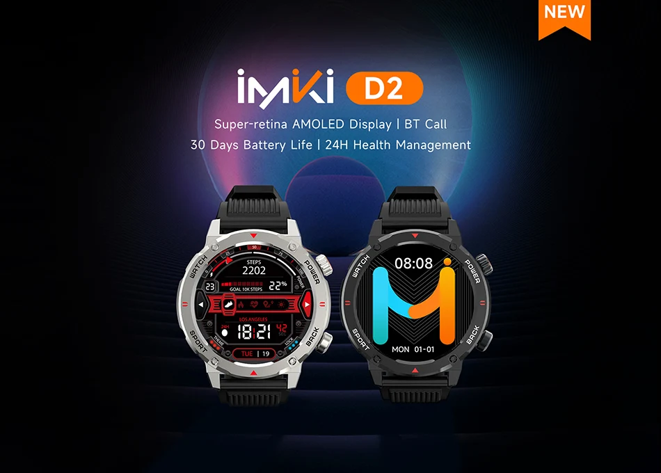 NEW ARRIVALS IMIKI D2 Smartwatch Super-retina AMOLED Display Long Battery Life Water Resistant 3ATM 24H Health Management