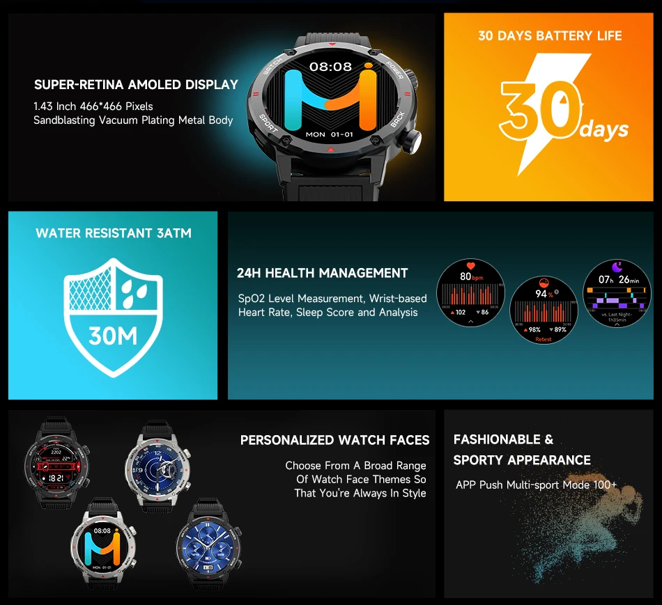 NEW ARRIVALS IMIKI D2 Smartwatch Super-retina AMOLED Display Long Battery Life Water Resistant 3ATM 24H Health Management