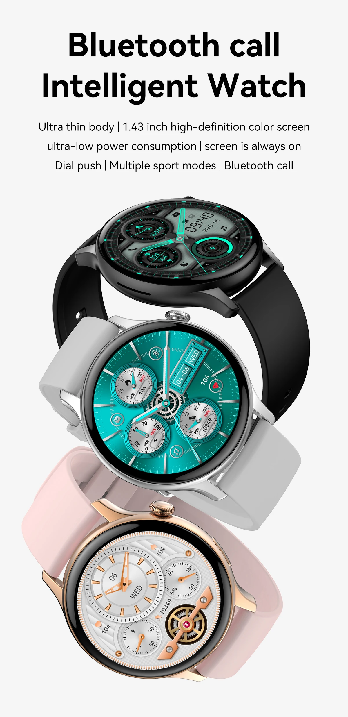 New Smart Watch Women 466*466 AMOLED Screen Always Display Time NFC Bluetooth Call Fashion IP68 Waterproof Sports Men Smartwatch