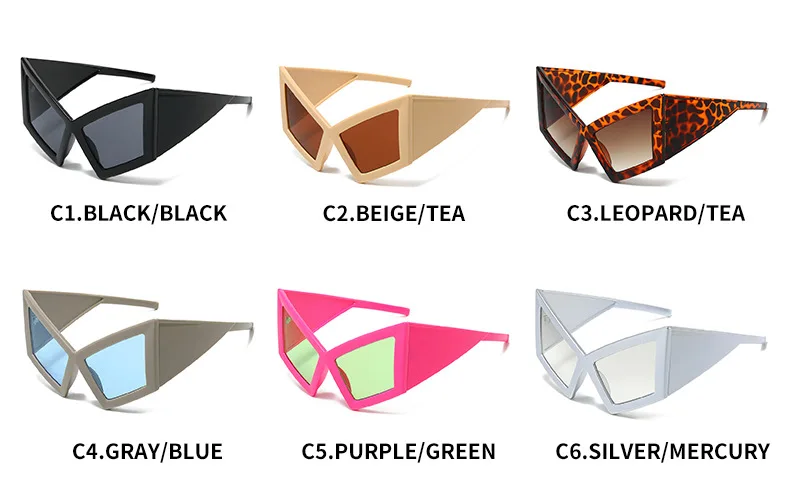 Oversized Cat Eye Sunglasses Women Big Frame 2024 Luxury Brand Shield Punk Sun Glasses For Ladies Windproof Eyewear Shades UV400