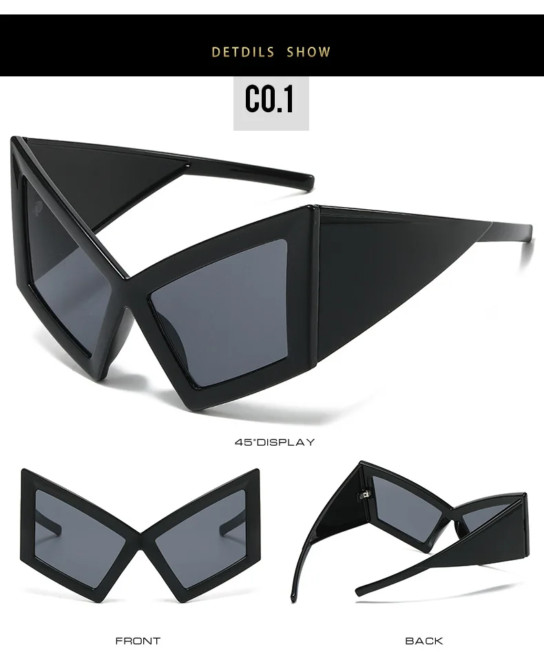 Oversized Cat Eye Sunglasses Women Big Frame 2024 Luxury Brand Shield Punk Sun Glasses For Ladies Windproof Eyewear Shades UV400